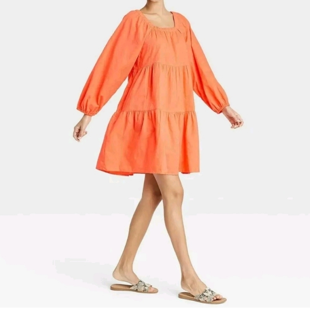 NWT Women's Puff Long Sleeve Tiered Dress - Universal Thread Target